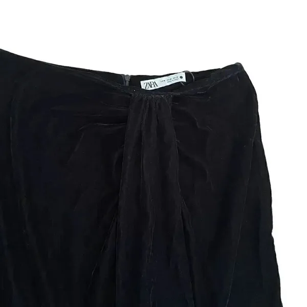 NWT Zara Women Black Fringed Velvet High Waist Ruched Front Detail Mini S #1140 - Image 7