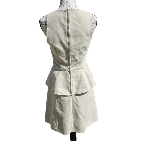 Banana Republic Beige Cotton Linen Peplum Sleeveless Dress Pockets Size 6 - Image 5