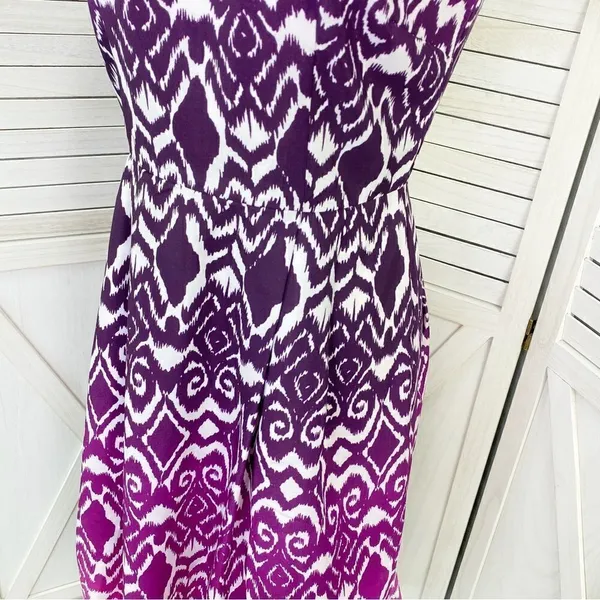 Ann Taylor Ombre Ikat Tribal‎ Print Fit Flare Dress Pink Purple 0 Sleeveless - Image 7