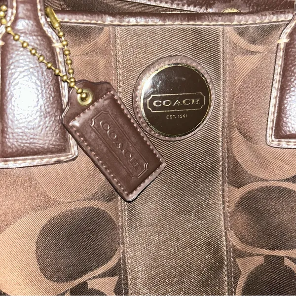 Coach Dark Brown Signature Tote with Leather Trim - Image 6