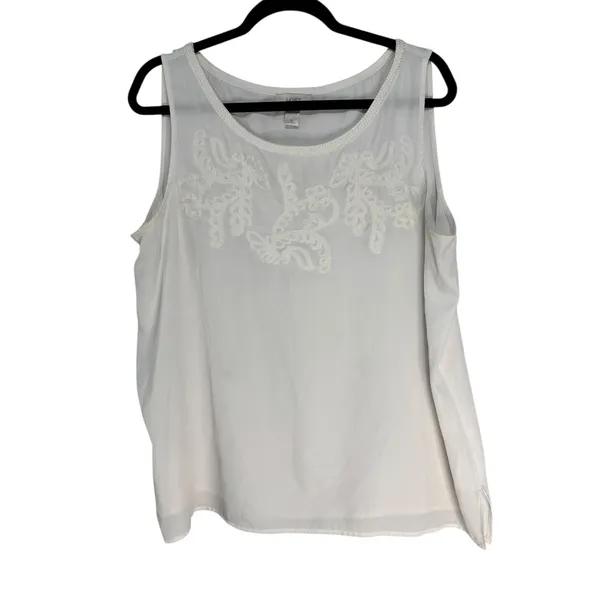 LOFT White Embroidered Sleeveless Tank‎ Top Women's XL Casual Beach Vacation - Image 2