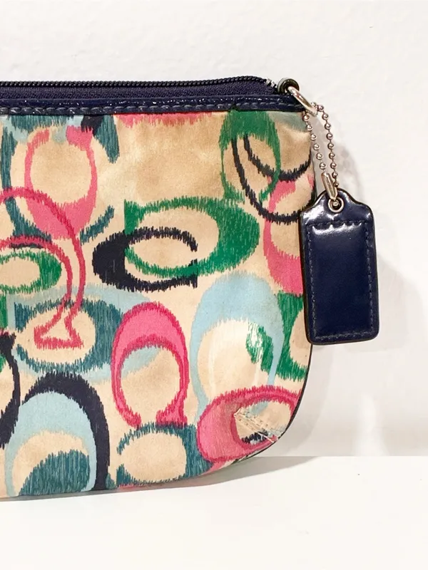 Coach Poppy Multicolor Ikat Scribble C Logo Sateen Tote Bag Purple Trim Wristlet - Image 3