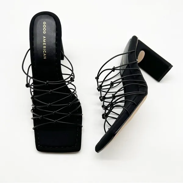 NWT Good American Square Toe Mule Sandals Women's‎ Size 7 Black Minimalist Chic - Image 3