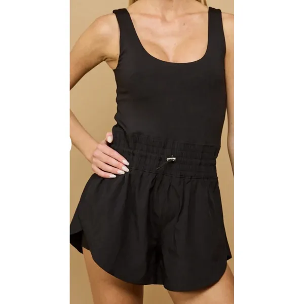 Anwnd Black Drawstring‎ Waist Scoop Neck Romper Women's Size Large Sporty - Image 2