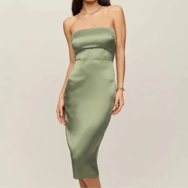 Reformation Oaklie Silk Midi Dress in Artichoke Green NWT - Image 3