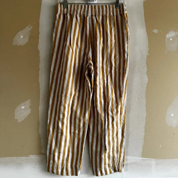 Madewell Tapered Huston Crop Pants Linen Pull-On Stripe Yellow White Small - Image 6