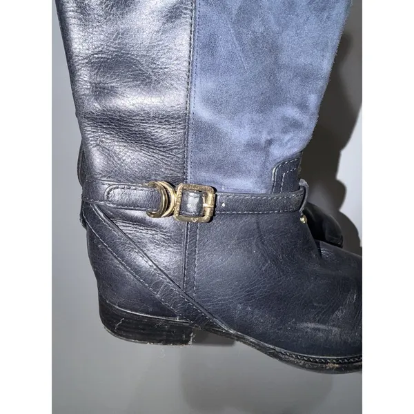 Tory Burch Lizzie Women's 7.5 Leather Knee High Riding Boot Zip Buckle Blue READ - Image 6