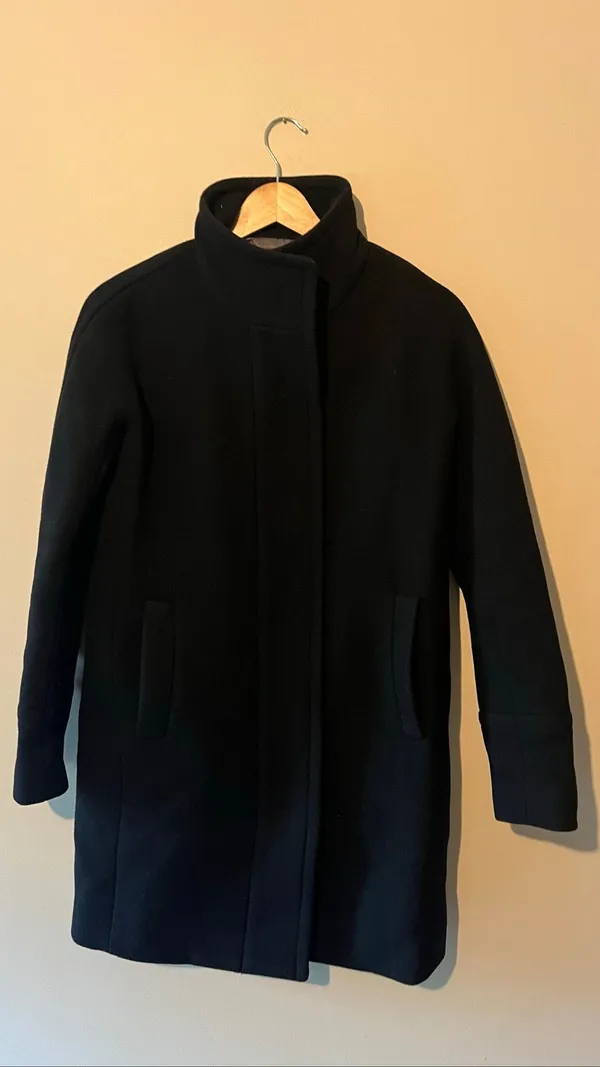 J.Crew Stadium Cloth Black Wool Blend Stand Collar Zip Coat Jacket Size 00 - Image 4