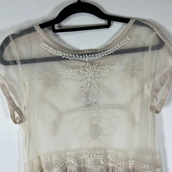 Free People Top Womens‎ Cream Sheer Beaded Mesh Boho Lace Top Size M NWT Boho - Image 10