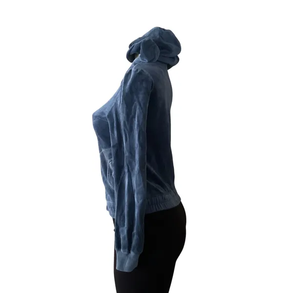 Vintage Y2K Juicy Couture Velour Hoodie Womens M Blue Puff Sleeve Full Zip USA - Image 2
