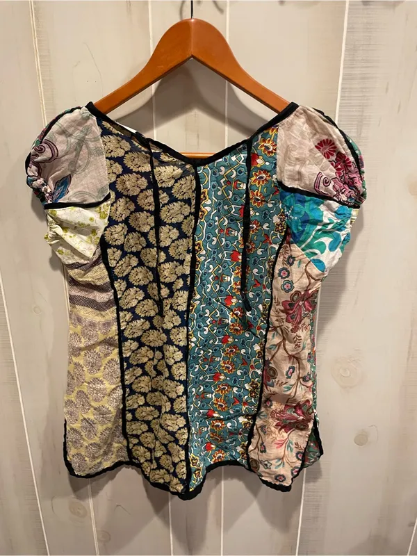 Cute cotton boho patchwork hippie granola peasant top flowy festival y2k style - Image 6