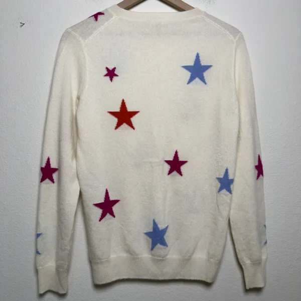 Kier + J Women 100% Cashmere Sweater‎ Medium White Novelty Star Celestial - Image 8