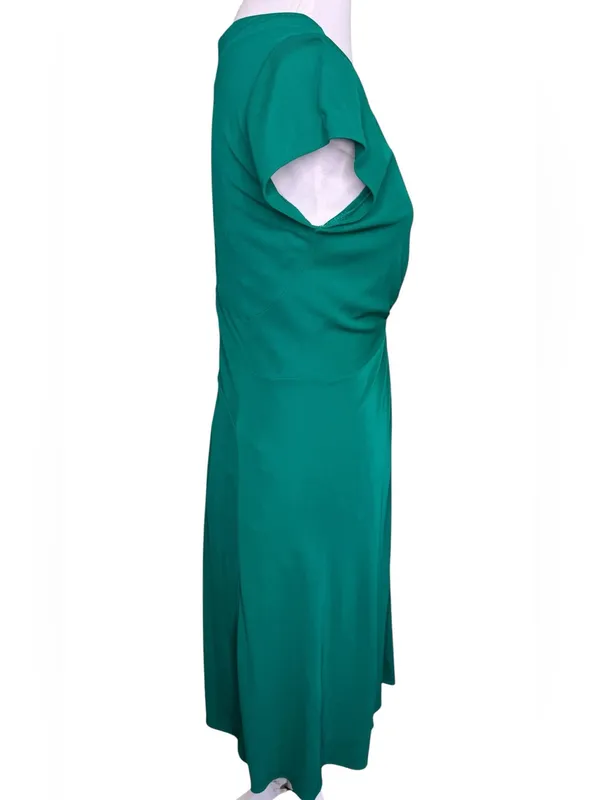 Vintage Banana Republic Emerald Green Ruched Front Dress V-Neck Midi Size 10 - Image 3