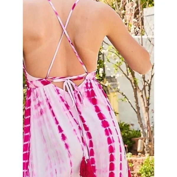 NEW Main Strip Tie-Dye halter Maxi Dress open back Pink beach SMALL - Image 9
