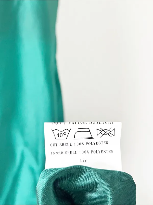 Revelry Amaya Emerald Green Satin Halter Open Back High Slit Formal Gown - Image 7