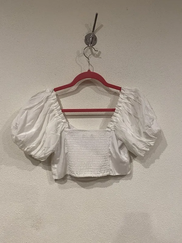 Abercrombie & Fitch Blouse Womens Small White Puff Sleeve Peasant Cropped Top - Image 5