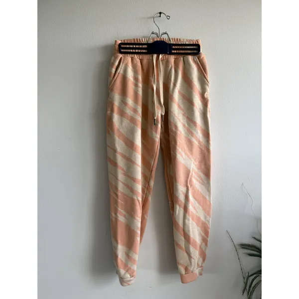 Sweaty Betty Essentials Tapered Joggers Peach Cream Tiger Stripe Cotton XS‎ - Image 2