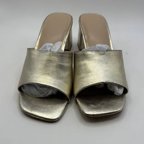 FARYL by Farylrobin Womens Size 7.5 Pip Gold Metallic Sandals Leather Block Heel - Image 2