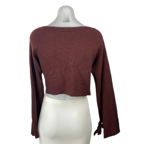 Aritzia Wilfred 100% Merino Wool Brown Knit Long Sleeve Crop Sweater Top Sz XXS - Image 2