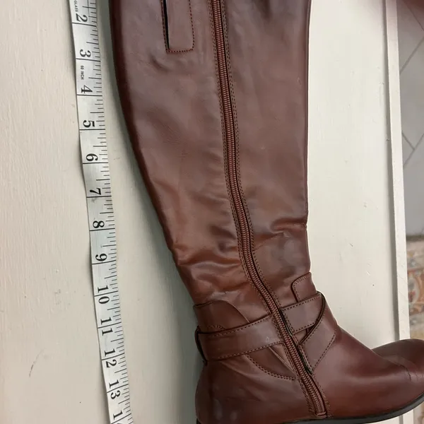 Boots Women's Tall Brown Leather Heeled Riding Boots with Buckle by Nine West 6 - Image 3