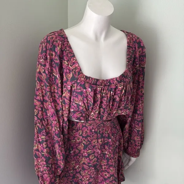 Free People Jeal Bohemian Floral Cutout Dress Pink Long Sleeve Dress Medium - Image 5