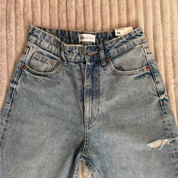 NWT Zara Classic Mom Fit Blue Denim Jeans - Image 2