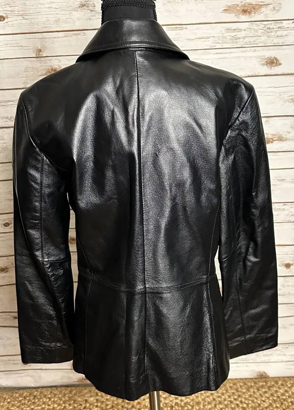 Worthington black 100% genuine leather full zip long sleeve jacket Size Small - Image 5