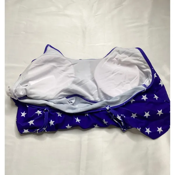 Adisputent Womens Patriotic Stars Stripes Ruffle Bikini Set Blue Red White‎ M - Image 6
