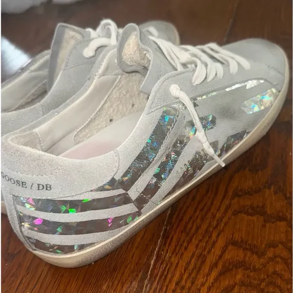Golden Goose Light Gray Sneakers with Iridescent Star - Image 6