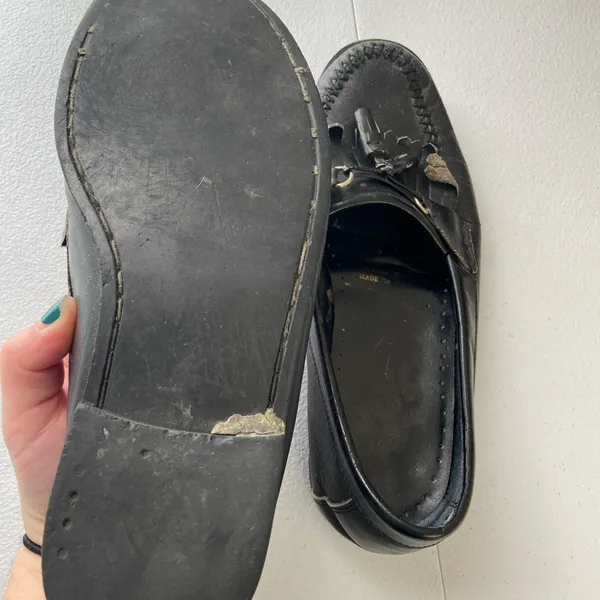 Women’s‎ solid black leather tassel slip on loafers mules boat shoes size 8 - Image 5