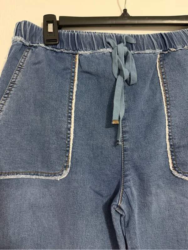 Tractr Wide Leg Denim Pull-On jeans rayed detail big pockets medium boho grunge‎ - Image 9