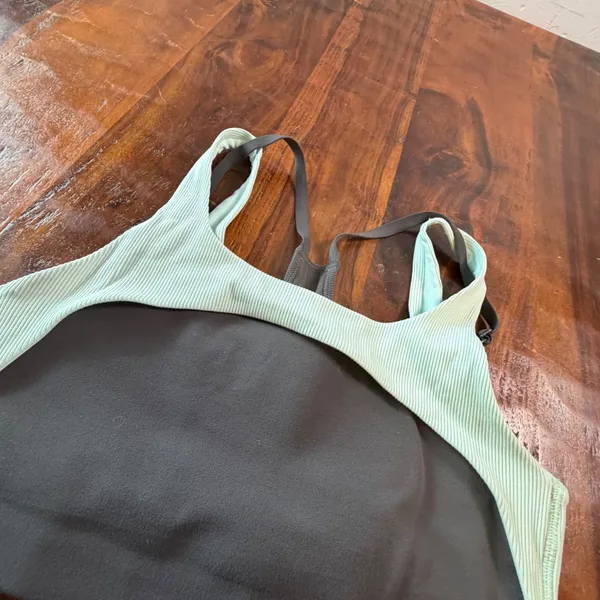 Nike Dri-FIT Layered Ribbed Sports Bra Mint Green Gray DM0645-254 Small - Image 8