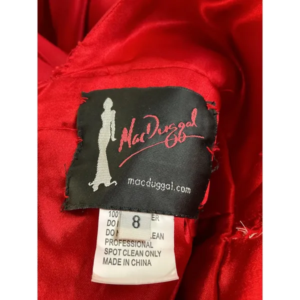 Mac Duggal Red Tiered‎ Ruffle Beaded Waist High Neck Ball Gown Dress Size 8 - Image 2