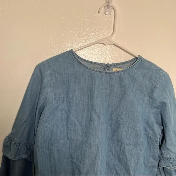 Gap‎ for Good Women's Size Small Chambray Top Ruffle Bell Sleeve Medium Indigo - Image 5