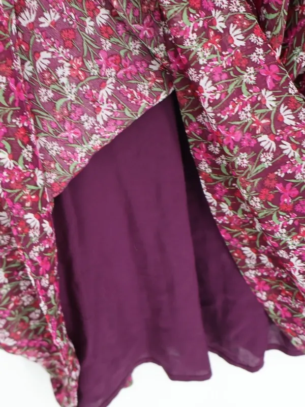 Draper James RSVP Smocked Floral Dress L Burgundy Metallic Long Sleeve Cottageco - Image 10