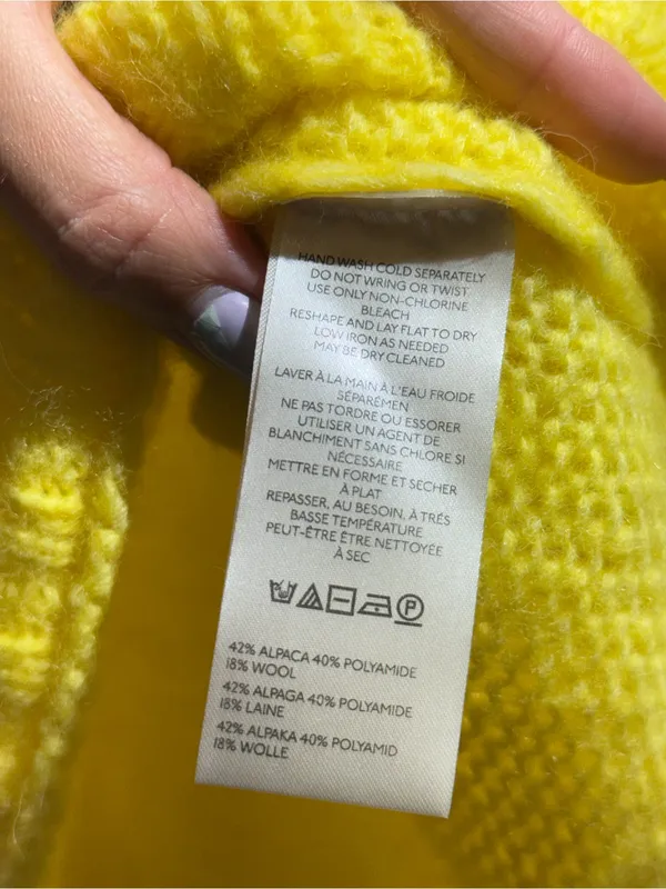 NWT Free People Neon Yellow Alpaca Blend V Neck Slouchy Knit Sweater Size S - Image 8