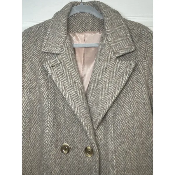 Vintage 70s Wool Herringbone Coat Jacket Chevron Tweed ILGWU Union Made USA M - Image 4