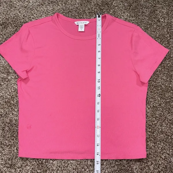 Athleta Women's Solid Pink Crew Neck Stretch Knit Tee Gym Training Size L - Image 3