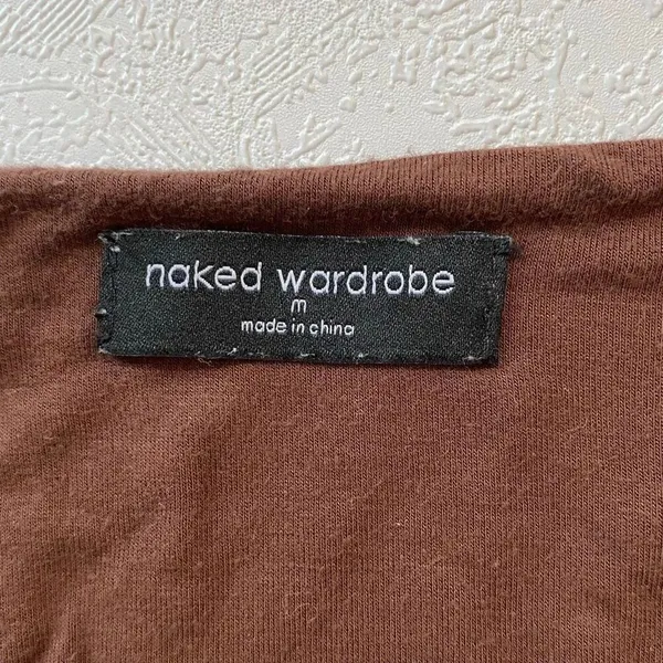 Naked Wardrobe Brown Long Sleeve Crop Top Medium Fitted Minimalist - Image 4