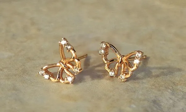 Small Tiny CZ Butterfly Stud for Women Gold - Image 4