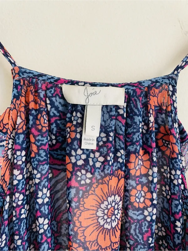 Joie Silk Floral Maxi Dress size S Boho Ruffle Strappy Blue Purple - Image 9