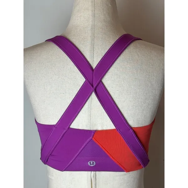 Lululemon Catch Me Sports Bra Women 4 Purple Red Criss Cross Back‎ Athleisure - Image 7