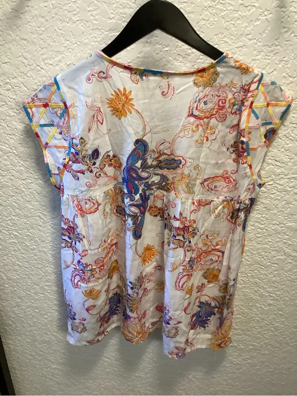 Savanna Jane White Floral Paisley Lattice Cap Sleeve Top - Image 5