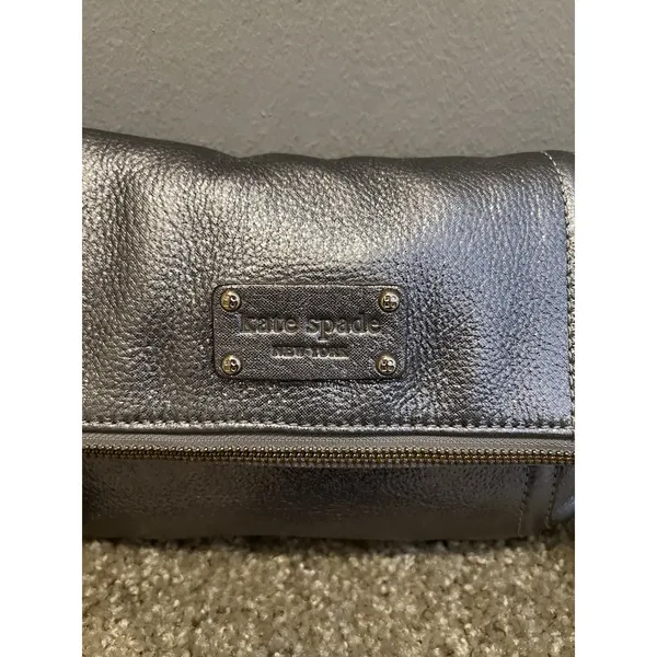 Kate Spade New York Metallic Leather Pewter Bag Shoulder Chain Strap/clutch Y2k - Image 7