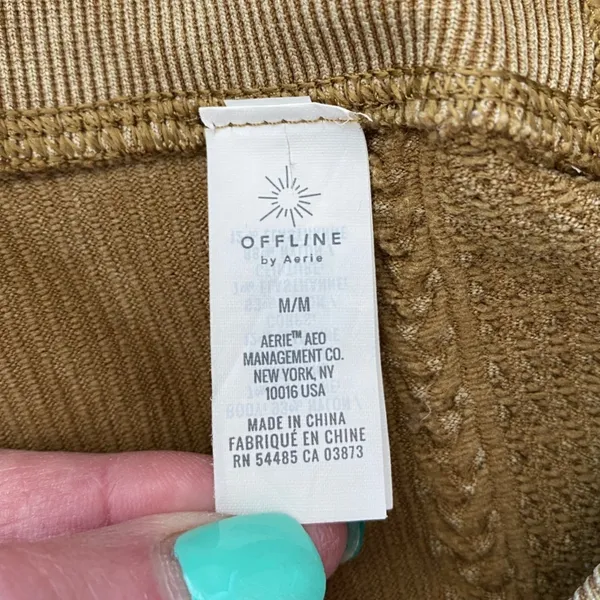 OFFLINE by Aerie Ribbed Seamless Leggings Tan‎ Acid Wash High Waisted Womens M - Image 3