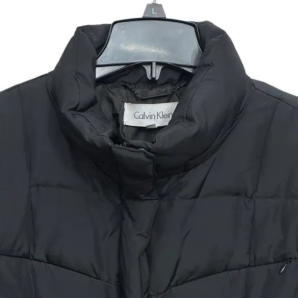 Calvin Klein Down Filled Jacket Coat Women's XL Tie Belt Zip Pockets‎ Black - Image 2