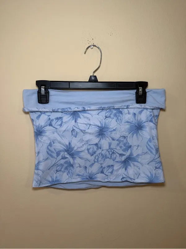 Hollister Pale Blue Floral Fold-Over Tube Top - Image 2