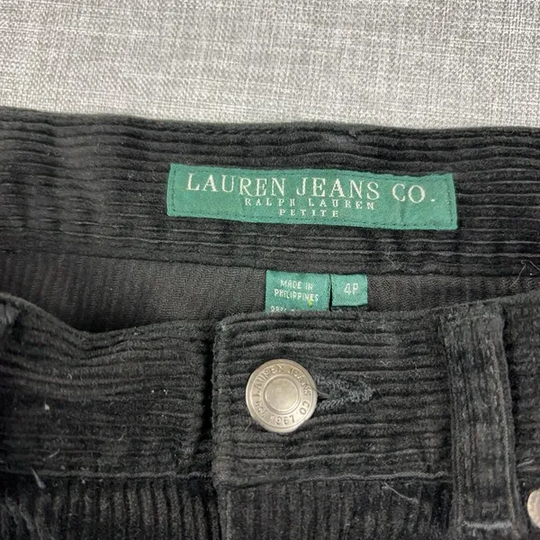 Lauren Ralph Lauren Corduroy Pants Womens 4P Black Petite Stretch Bootcut LRL - Image 3