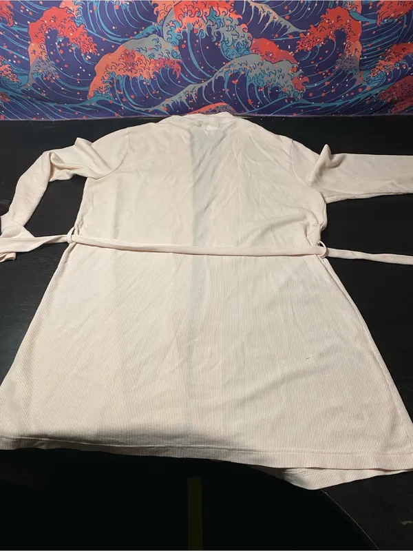 Calvin Klein Light Pink Ribbed Lounge Robe with Waist Tie - Image 7