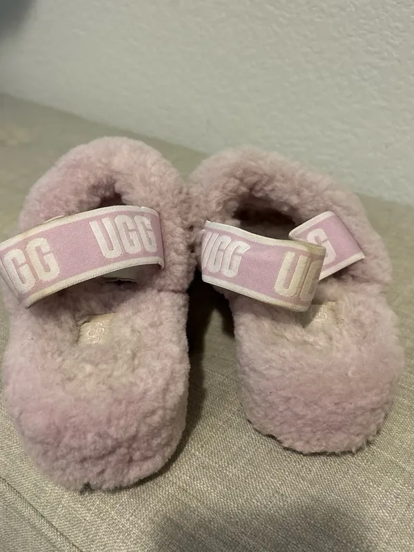 UGG Pink Plush Shearling Slide Sandals with Branded Heel Strap 8 - Image 3